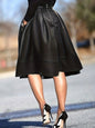 Spring Summer Faux Leather Skirt Hem Pleated Elegant Sexy Leather Skirt A Line Skirt