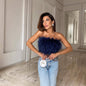 Fashion Feather Fur Tube Top Party Sexy Top Crop Top Tank Camis