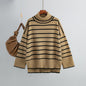 Autumn Winter Knitwear Pullover Striped Turtleneck Sweater Loose Casual Women Clothing