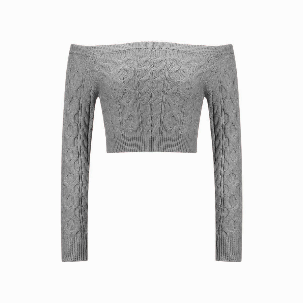 Sexy Off Neck Cable Knit Sweater Women Autumn Winter Sexy Slim Short Bottoming Shirt Sweater