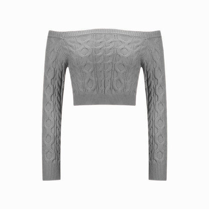 Sexy Off Neck Cable Knit Sweater Women Autumn Winter Sexy Slim Short Bottoming Shirt Sweater