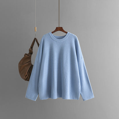 Sweater Women Autumn Winter Loose round Neck Solid Color Long Sleeve Casual Sweater Top Women