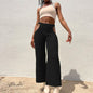 Fall Women Clothing Sexy Cutout Knitted High Waist Loose Sports Casual Pants for Women