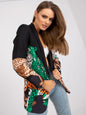 Women Clothing Casual Jacket Leopard Print Contrast Color Slim Fit Long Blazer Top