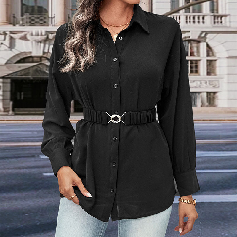 Top Mid Length Long Sleeve Black Shirt