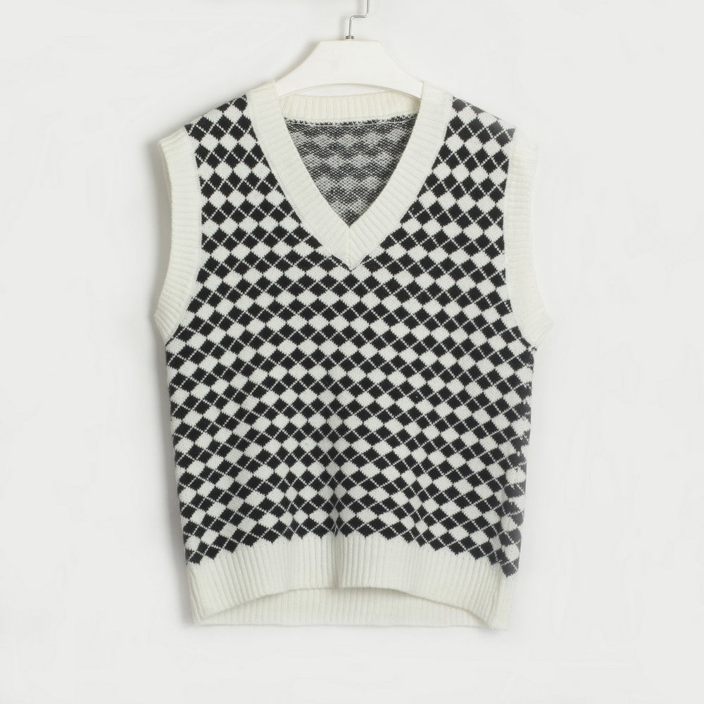 Women Clothing Basic Simple Stylish Casual Rhombus Sweater Vest