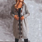Autumn Winter Thick Fleece Leather Stitching Knitted Long Hooded Sweater Cardigan Coat Women