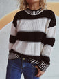 Autumn Winter Striped Contrast Color Half Turtleneck Sweater Loose Casual Office Sweater for Women