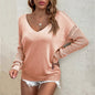 Solid Color Hollow Out Cutout Sweater Women Autumn Winter V-neck Pullover Sweater Top