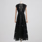 Australian Brand Design Solid Color Heavy Work Dress Spring Stand Collar Sleeveless Hollow Out Cutout Embroidered Dress