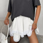 White Chiffon Lace Staggered Design Office Skirt Summer Skirt