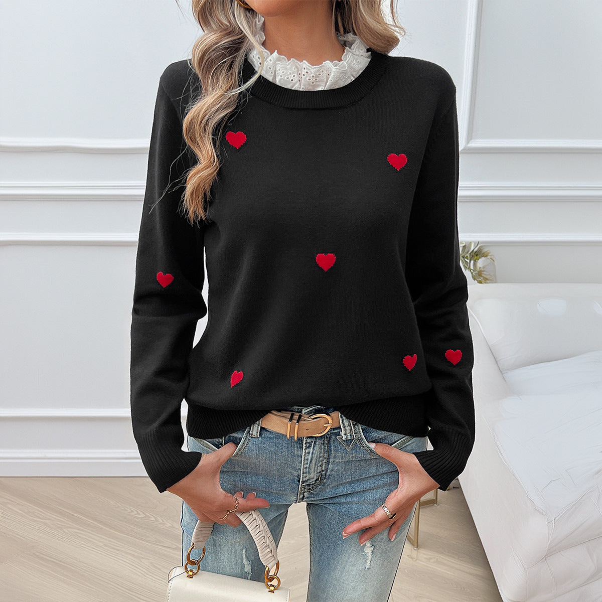 Autumn Winter Top Women Clothing Casual Embroidery Love Long Sleeve Sweater