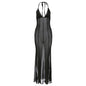 Winter Women Clothing Halter Sexy Low Cut See Through Slim Fit Sheath Dress