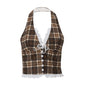 Women Clothing Summer Sexy French Sweet Vintage Plaid Halter Vest Top