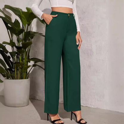 Popular Office Elegant High Waist Wide Leg Straight Casual Pants