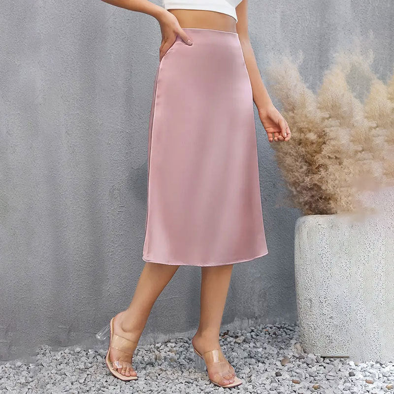 Women Clothing French Elegant Draping Satin Skirt for Women Spring Autumn High Grade Sentong Qin Skirt Summer Mid Length