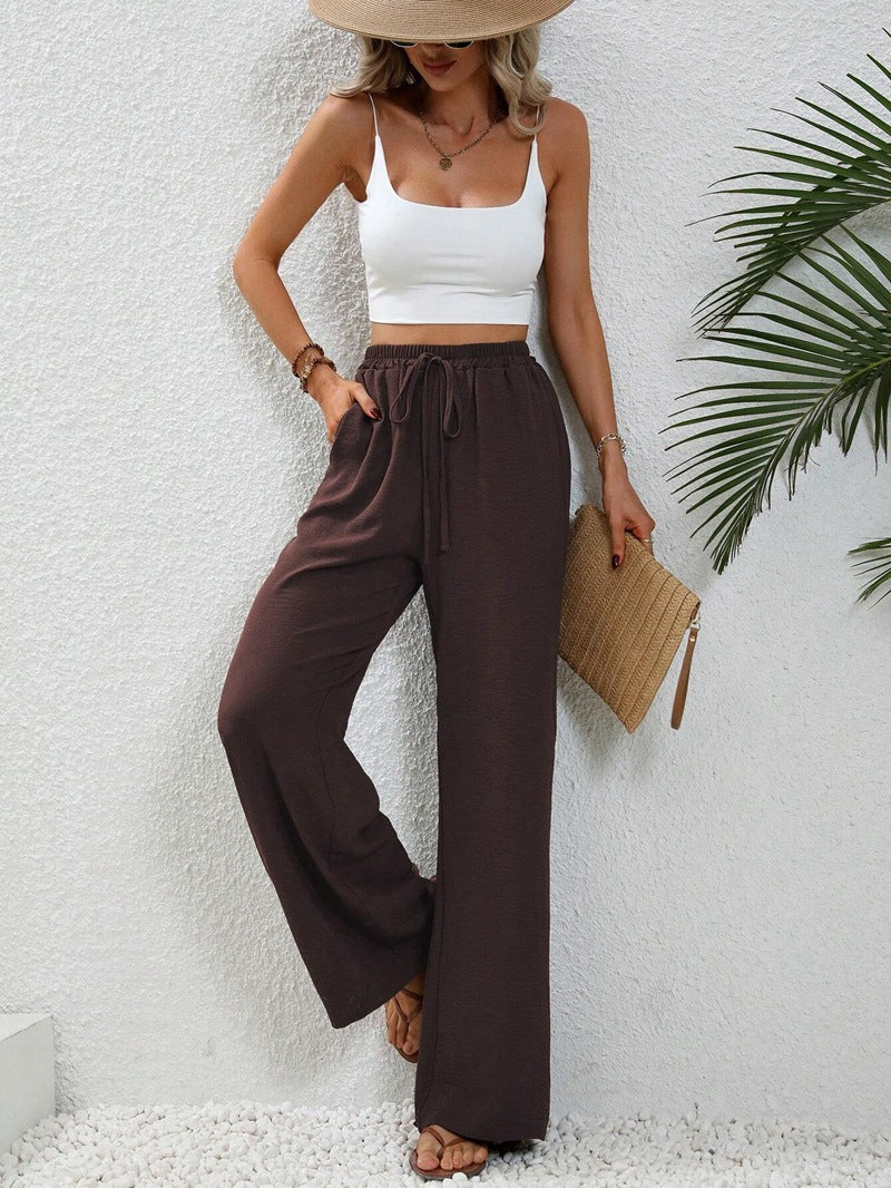 Women Clothing Spring Summer Solid Color Mop Wide Leg Pants Casual Pants