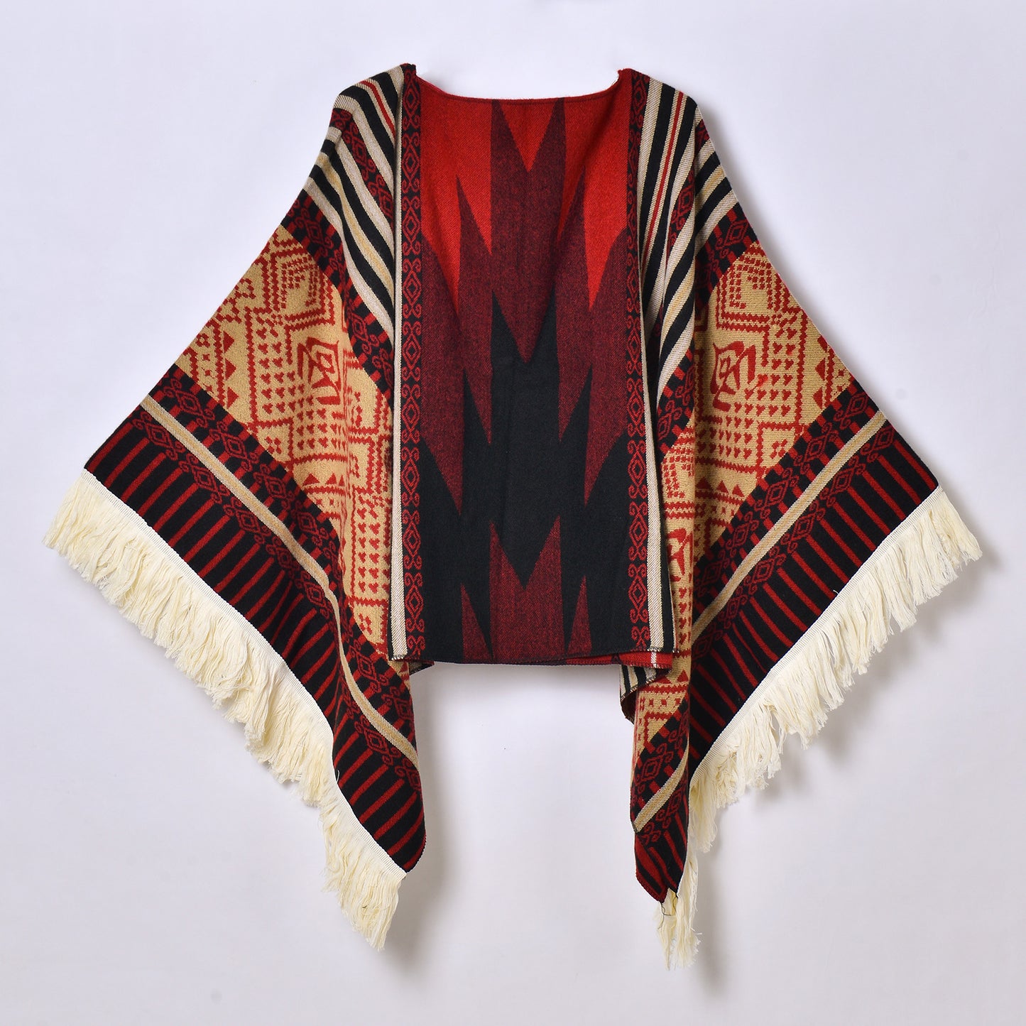 Travel Photography Women's Shawl Ethnic Tassel Pullover Keep Warm Jacquard Outdoor Decoration Large Cloak