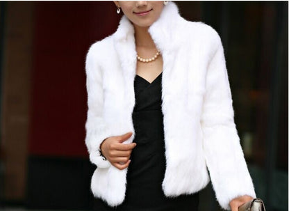 Women Clothing Faux Fur Slim Coat Fur Long Sleeve Stand Collar Fur Coat Imitate Rex Rabbit Fur