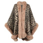 Autumn Winter Fur Collar Cape Cardigan Leopard Print Shawl Sweater  Women