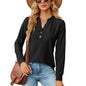 Autumn Winter Solid Color V neck Buttons Jacquard Loose Fitting Long Sleeved T shirt Top Women