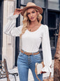Autumn Winter Women Casual round Neck Solid Color Slim Fit Ruffle Sleeve Top T shirt