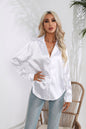 Collar Satin Shirt Women Satin Artificial Silk Long Sleeve Shirt Women Clothing