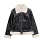 Autumn Faux Faux Shearling Jacket Short Large Collared Motorcycle Clothing Jacket Coat for Women