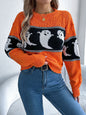 Autumn Winter Halloween Theme Ghost Contrast Color Knitted Long Sleeve Pullover Women Clothing