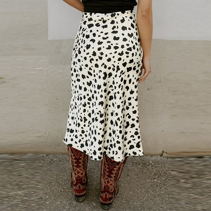 Leopard Print Skirt for Women Spring Office All Matching Side Slit Fishtail Skirt for Women