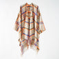 Plaid Autumn Winter Outerwear Cape Shawl Warm Cashmere like Tassel Scarf for Women