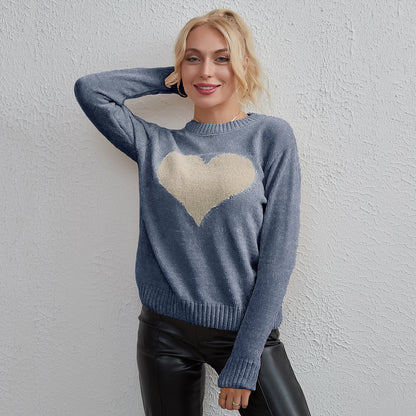 Women Clothing Spanish Sweet Loving Heart Top Simple Sweater