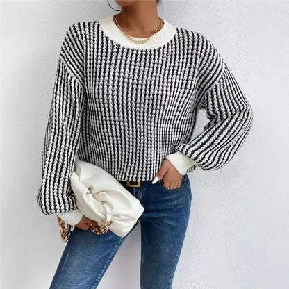 Spring Autumn Thread Pullover Crew Neck Sweater Women Twist Vertical Pattern Casual Knitted Top