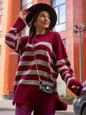 Women Knitwear Autumn Winter Casual Striped Loose Crew Neck Pullover Sweater Coat for Women