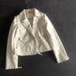 Autumn Women Collared Short Basic Faux Leather Jacket Simple Epaulet Jacket