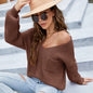 Autumn Winter Solid Color Long-Sleeved Sweater Loose V-neck Pullover Sweater for Women