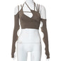 Summer Women's Solid Color Halterneck With Suspenders Cropped Backless Sleeves Women Top