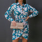 Autumn Polo Collar Long Sleeve High Waist Lace-up Button Criss Cross Short Dress