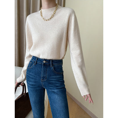 Light Soft Comfort Full Wool French Smoke Tube Half Turtleneck Sweater Bottoming Sweater