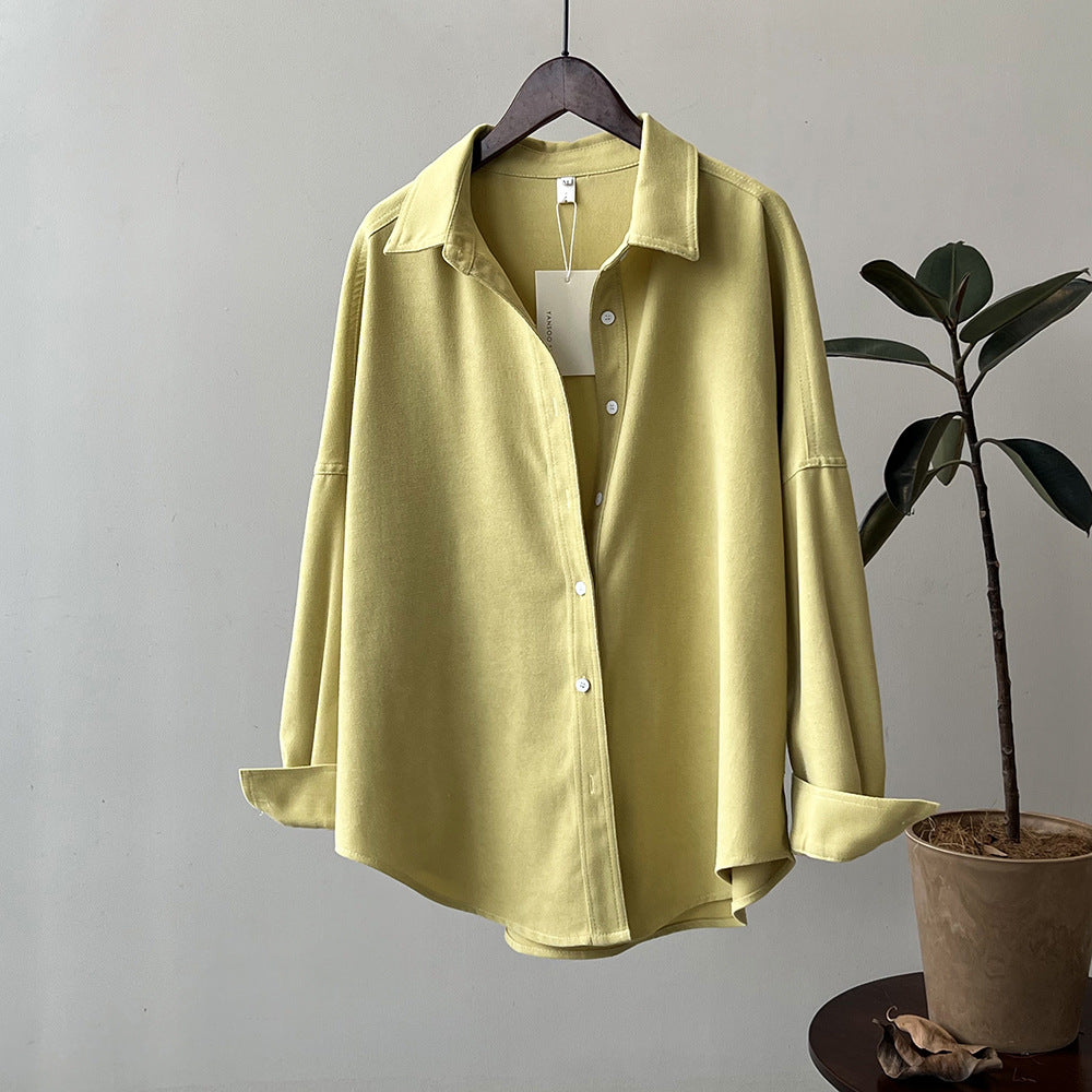 Vintage Brushed Shirt Women Spring Loose Long Sleeves Shirt