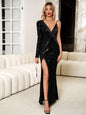 Autumn Winter Dress Women High End V Neck Slim Slimming Sheath Evening Dress