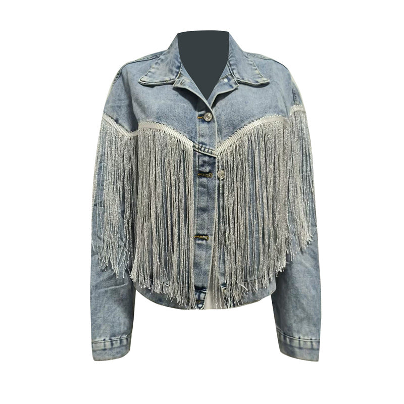 Spring Temperamental Tassels Niche Design Loose Slimming Denim Women Jacket