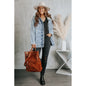 Sky Blue Button Closure Ripped Hooded Denim Jacket Women Washed Frayed Jacket