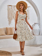 Summer Women Printing Smocking Hollow Out Cutout Bundle Shoulder Strap Dress Women