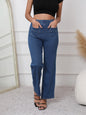 Women's Casual Straight Pants High Waist Button Elastic Trousers