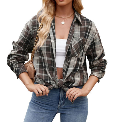 Autumn Winter Women Clothing Casual Sexy Loose Plaid Shirt Women