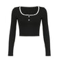 Fresh Sent Lace Square Collar Breasted Bottoming Long Sleeve Spring Autumn Basic All Matching Slim Fit Short Top