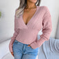 Autumn Winter Hollow Out Cutout V neck Batwing Sleeve Waist Tight Pullover Sweater Women Clothing