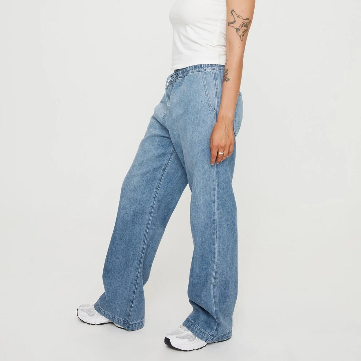 Casual Women Clothing Street Elastic Waist Wide Leg Denim Straight Leg Pants