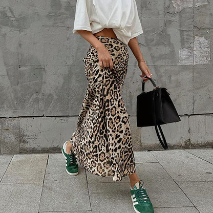 Autumn Sexy Street Leopard Print Mid Waist Slim Fit Floor Skirt Casual Skirt Long Skirt for Women